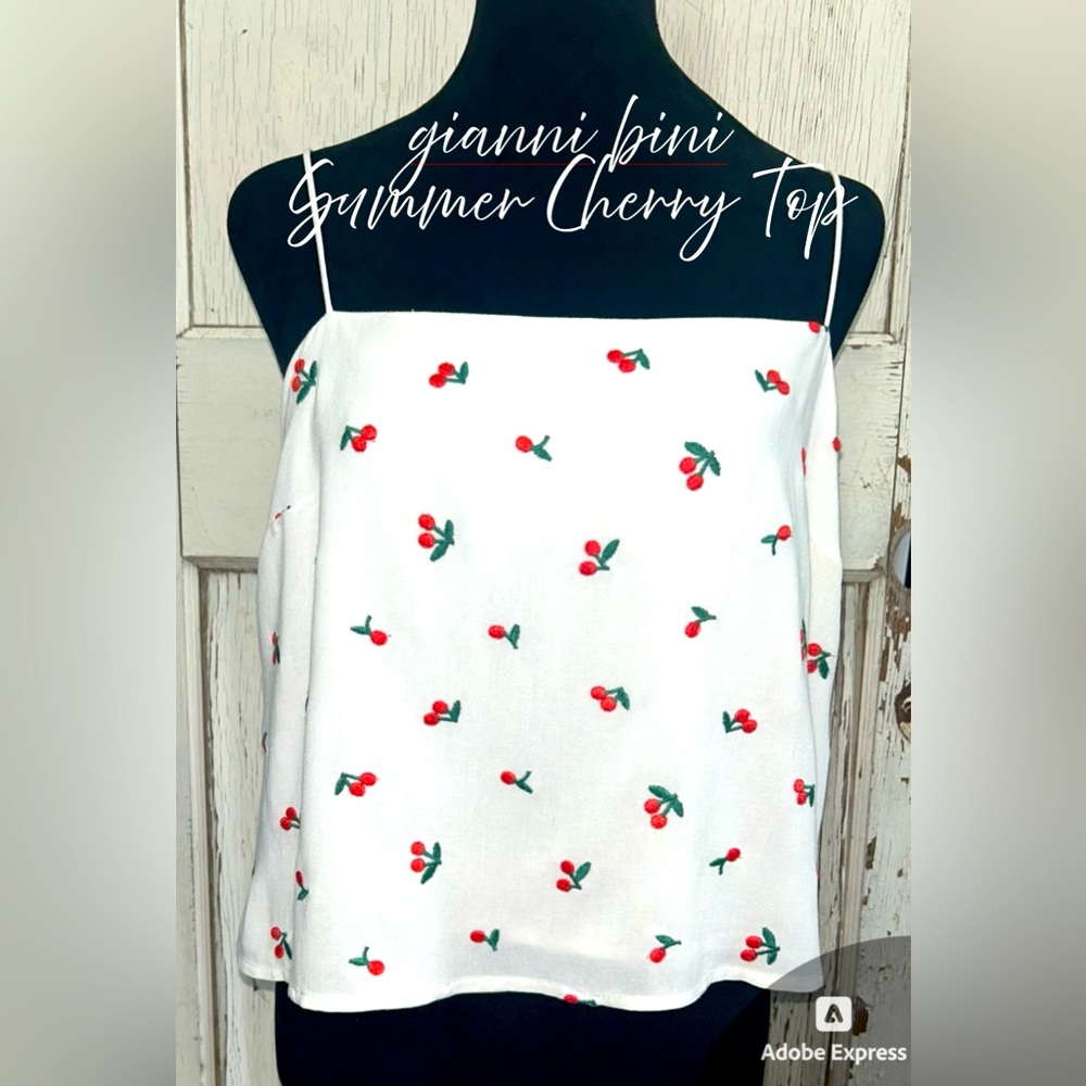 🌺Gianni‎ Cherry Spaghetti Strap Crop Top Camisole-NWT🌺